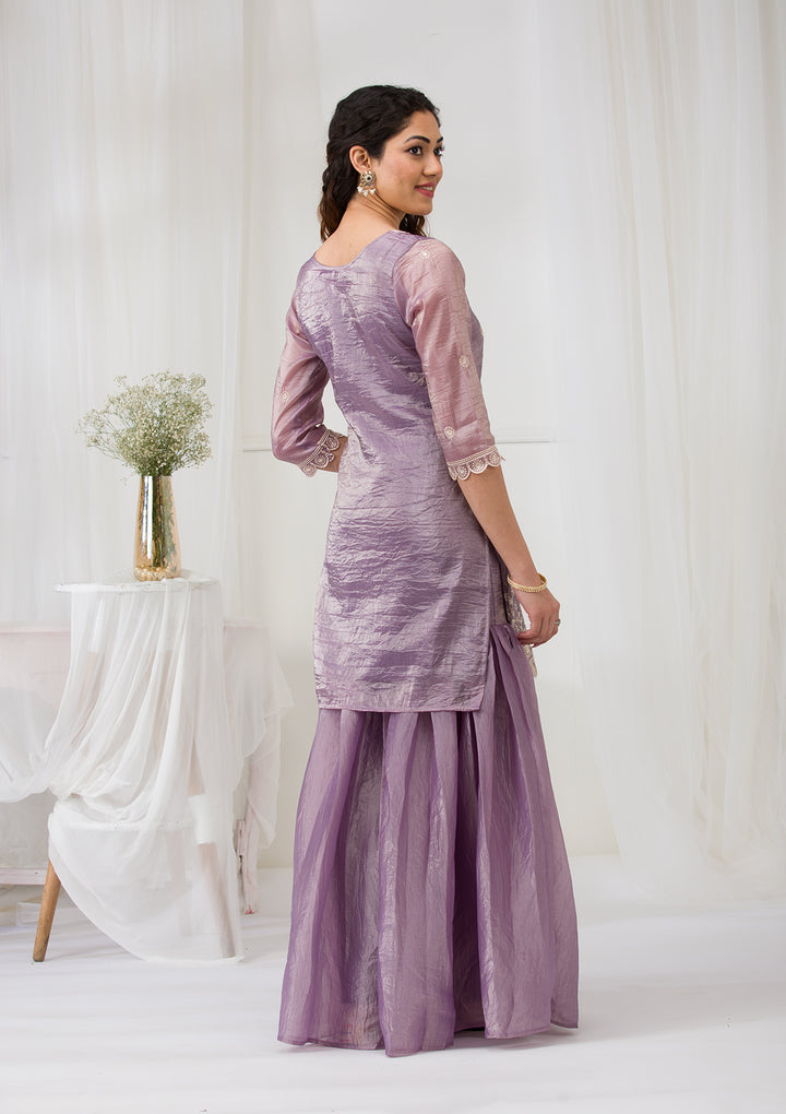 Lavender Threadwork Semi Crepe Readymade Sharara Suit