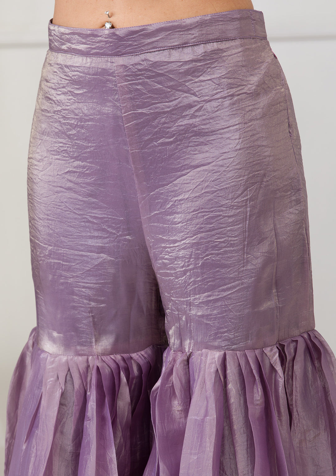 Lavender Threadwork Semi Crepe Readymade Sharara Suit