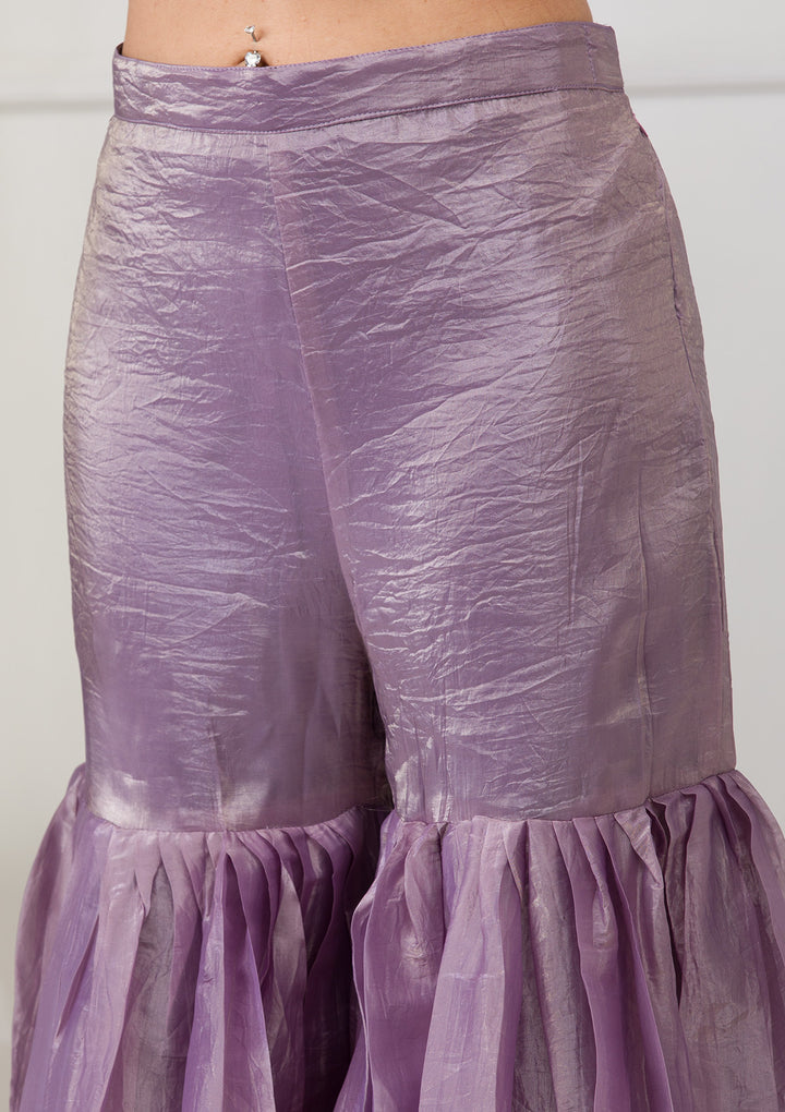 Lavender Threadwork Semi Crepe Readymade Sharara Suit