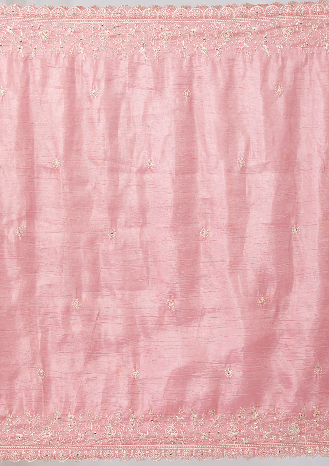 Pink Threadwork Semi Crepe Readymade Sharara Suit