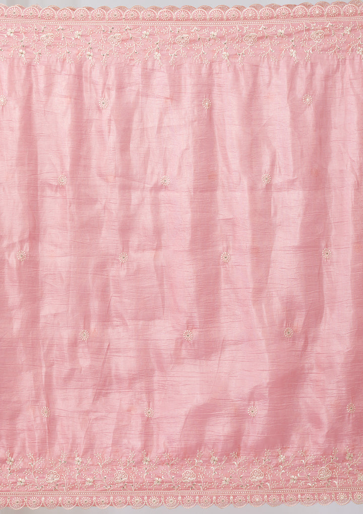 Pink Threadwork Semi Crepe Readymade Sharara Suit