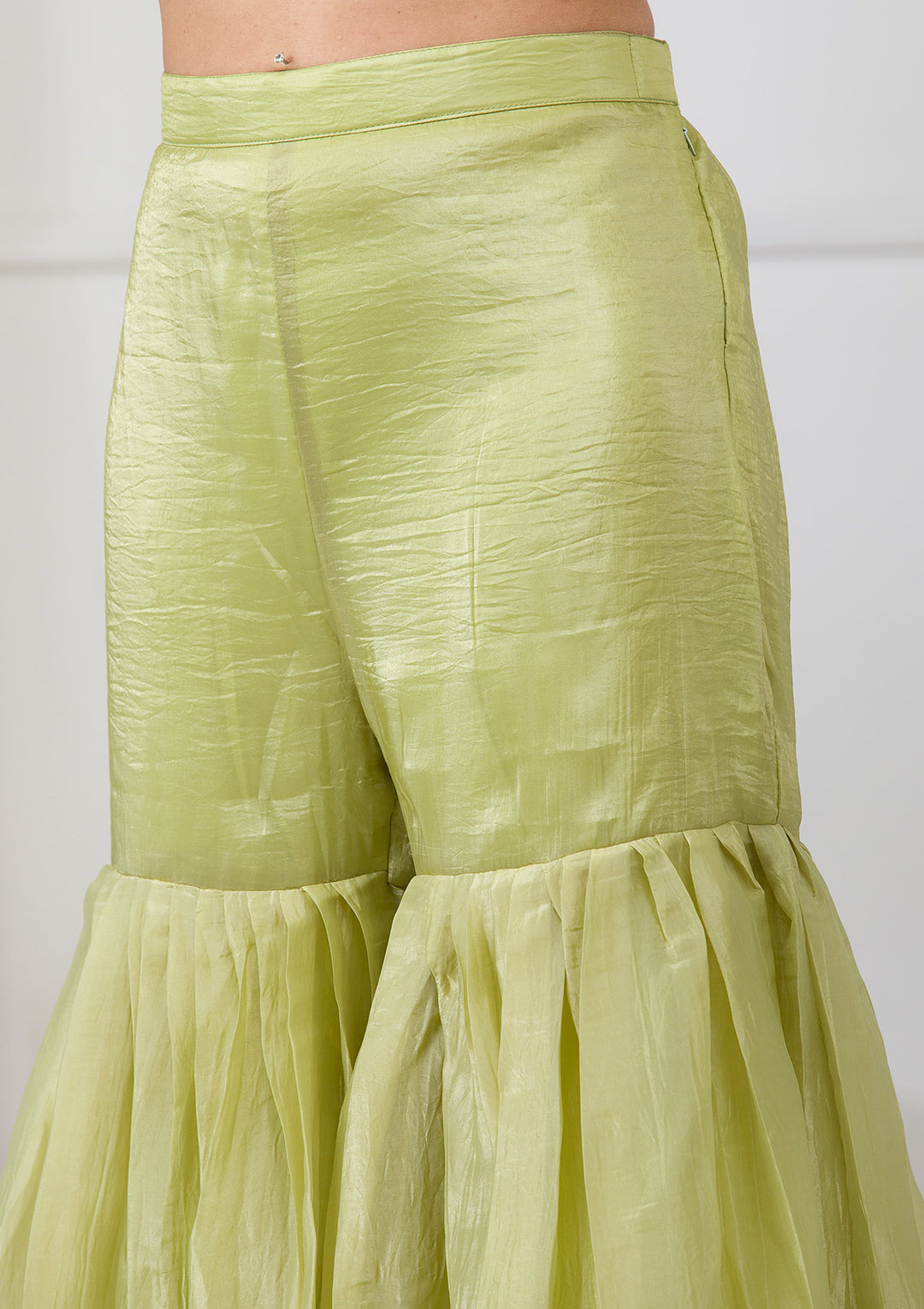 Pista Green Threadwork Semi Crepe Readymade Sharara Suit