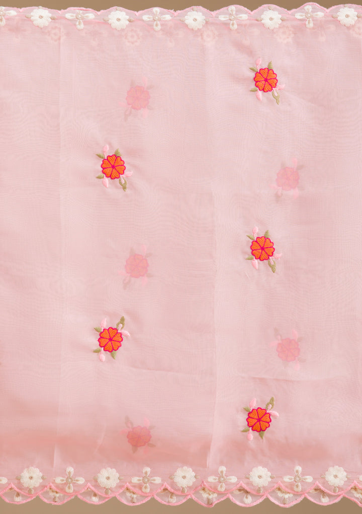 Baby Pink Threadwork Semi Crepe Readymade Salwar Suit