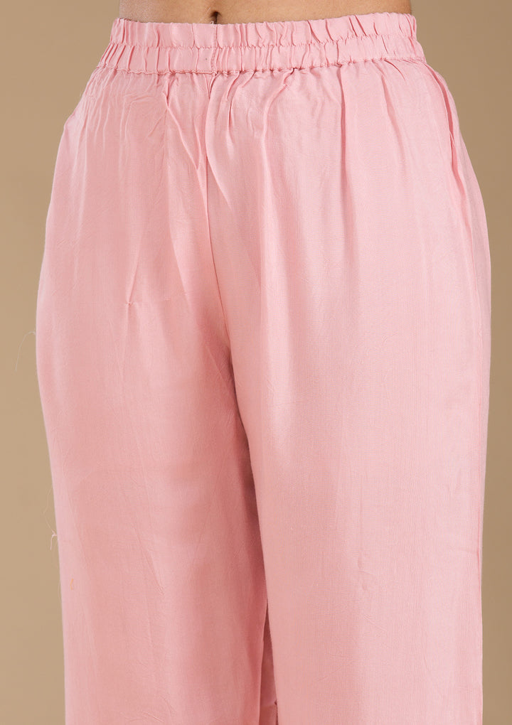 Baby Pink Threadwork Semi Crepe Readymade Salwar Suit