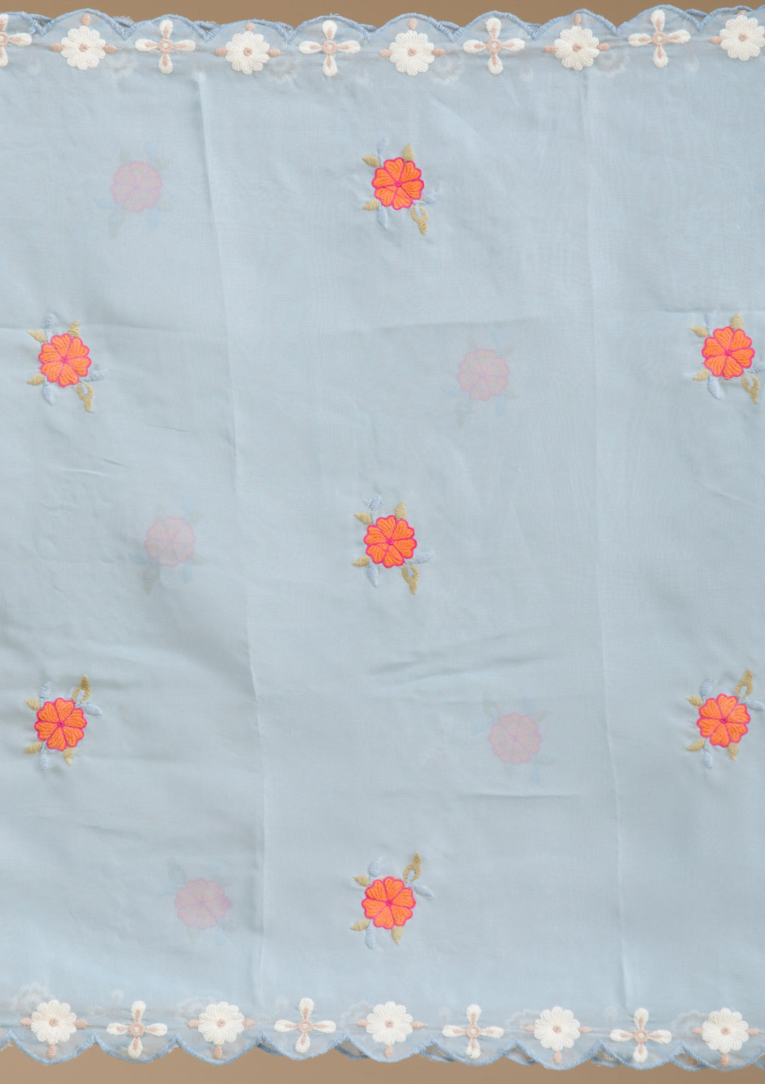 Sky Blue Threadwork Semi Crepe Readymade Salwar Suit