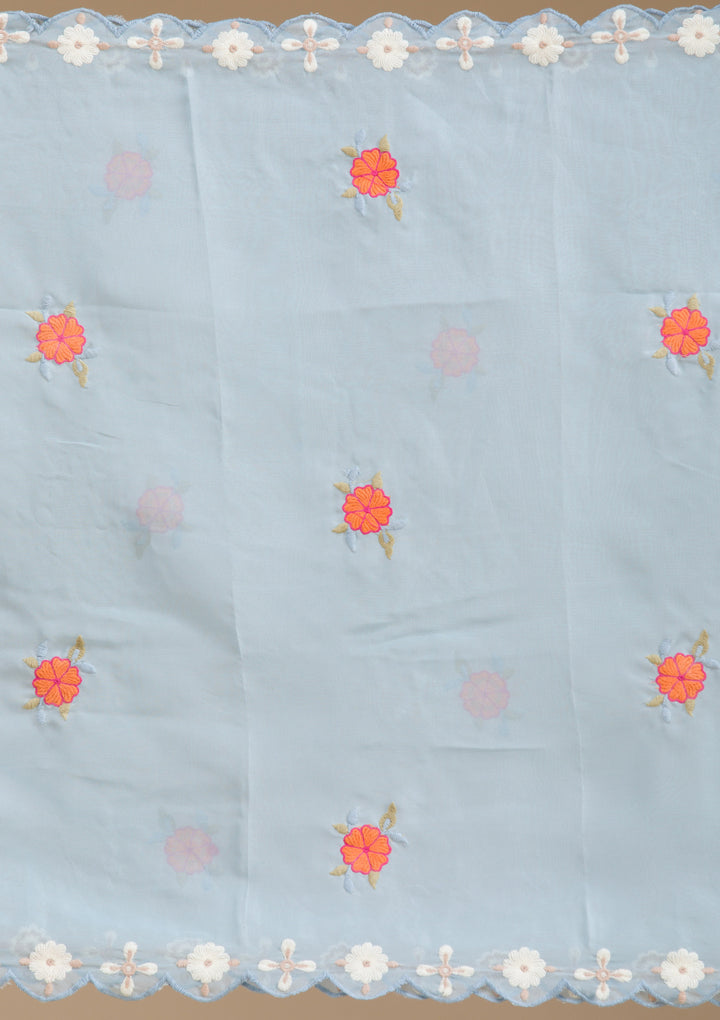 Sky Blue Threadwork Semi Crepe Readymade Salwar Suit