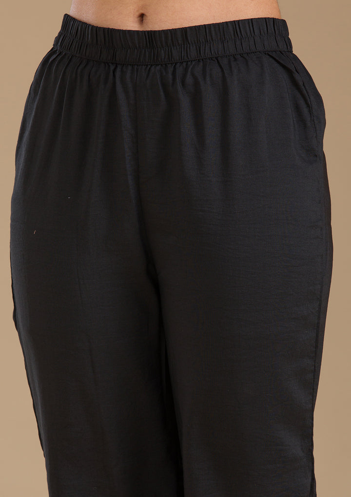 Black Threadwork Semi Crepe Readymade Salwar Suit