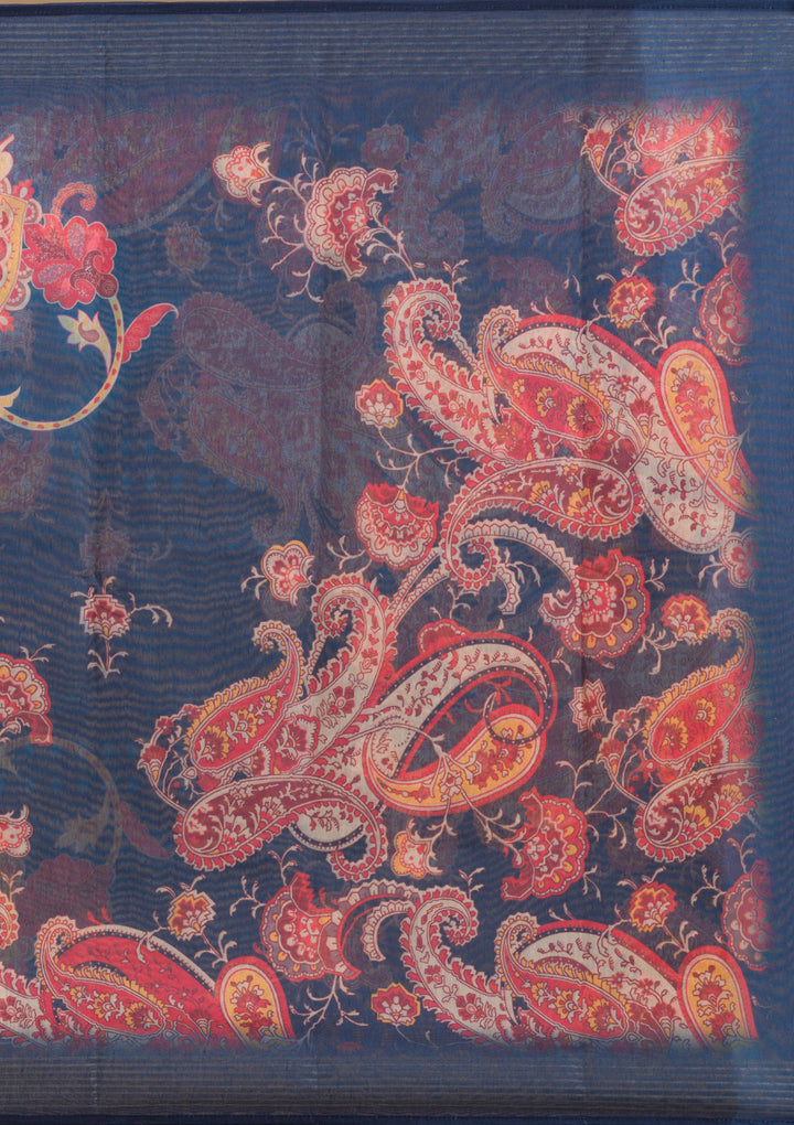 Navy Blue Threadwork Semi Crepe Readymade Salwar Suit