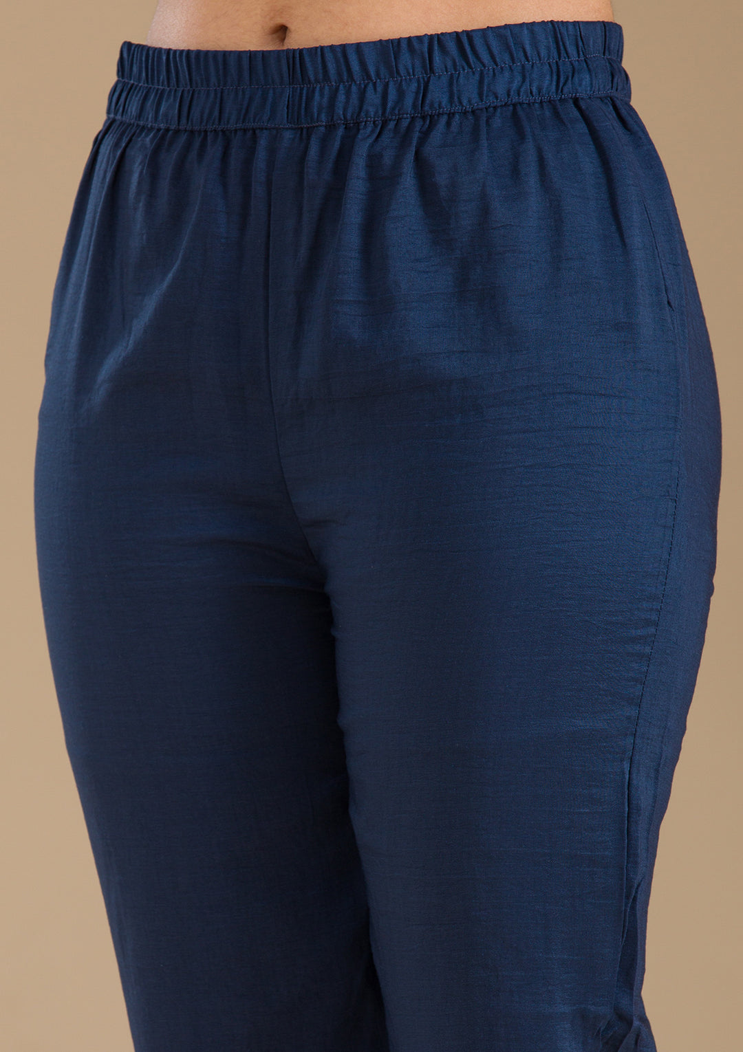 Navy Blue Threadwork Semi Crepe Readymade Salwar Suit