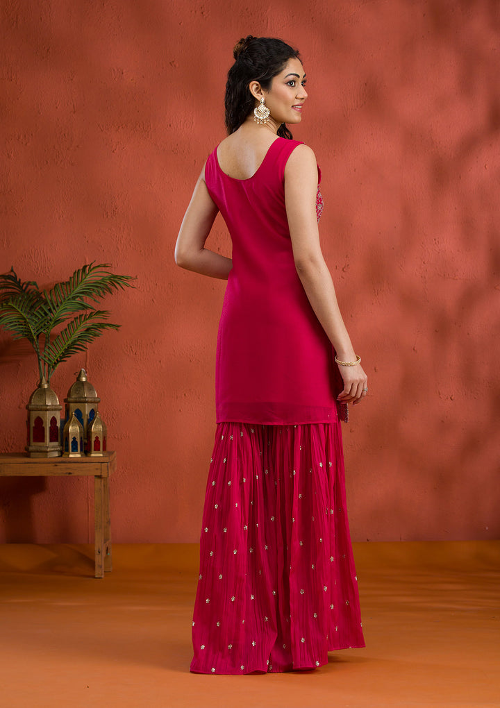 Rani Pink Silver Zariwork Georgette Readymade Sharara Suit