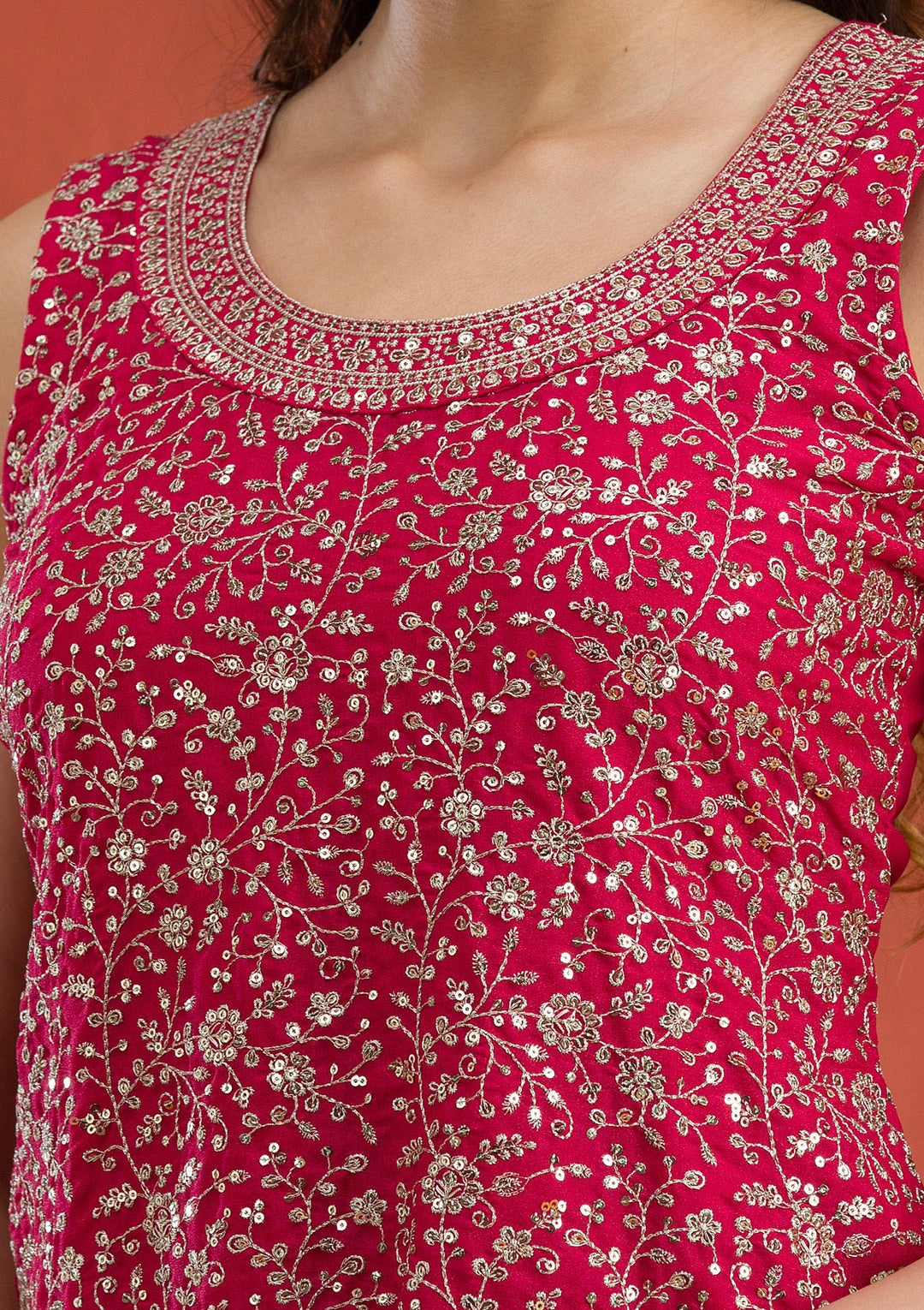 Rani Pink Silver Zariwork Georgette Readymade Sharara Suit