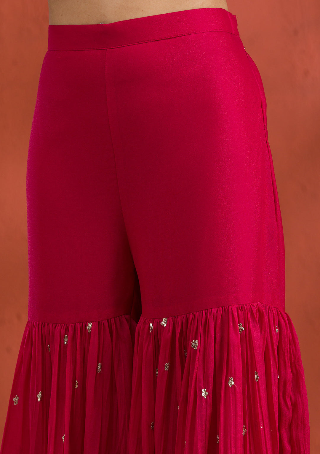 Rani Pink Silver Zariwork Georgette Readymade Sharara Suit