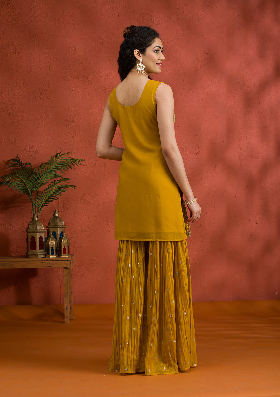 Yellow Silver Zariwork Georgette Readymade Sharara Suit