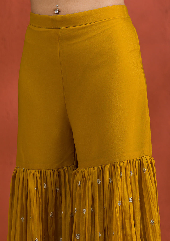 Yellow Silver Zariwork Georgette Readymade Sharara Suit