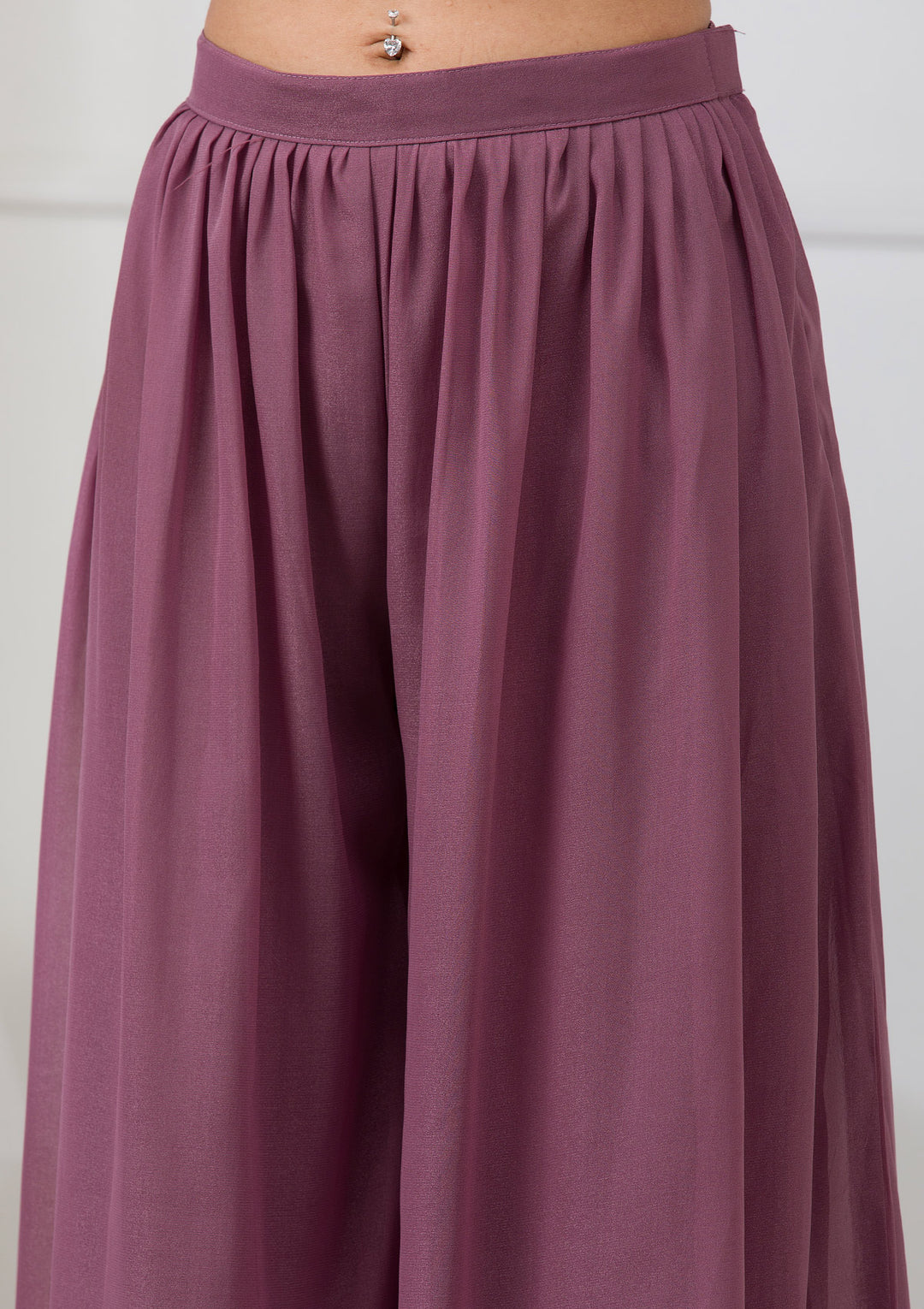 Mauve Silver Zariwork Georgette Readymade Salwar Suit