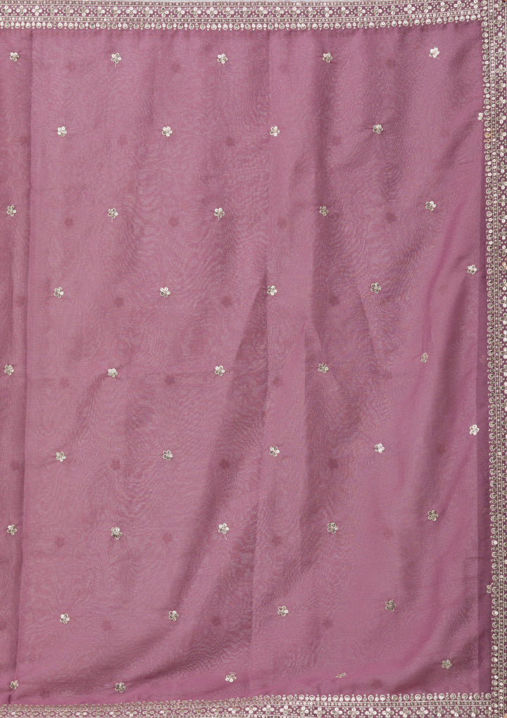 Mauve Silver Zariwork Georgette Readymade Salwar Suit