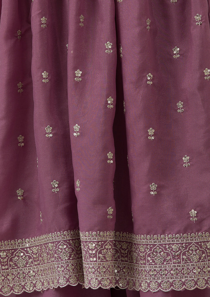 Mauve Silver Zariwork Georgette Readymade Salwar Suit