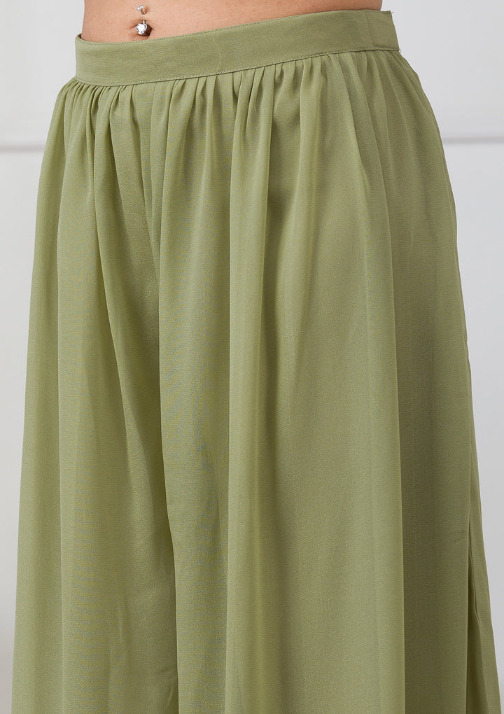 Pista Green Silver Zariwork Georgette Readymade Salwar Suit