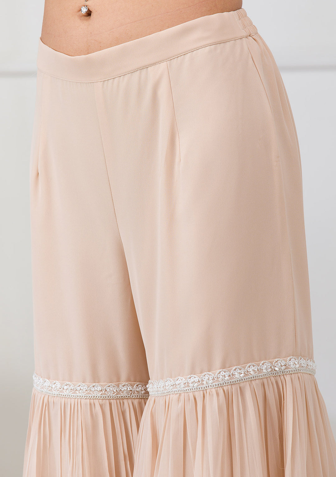 Beige Threadwork Georgette Readymade Salwar Suit