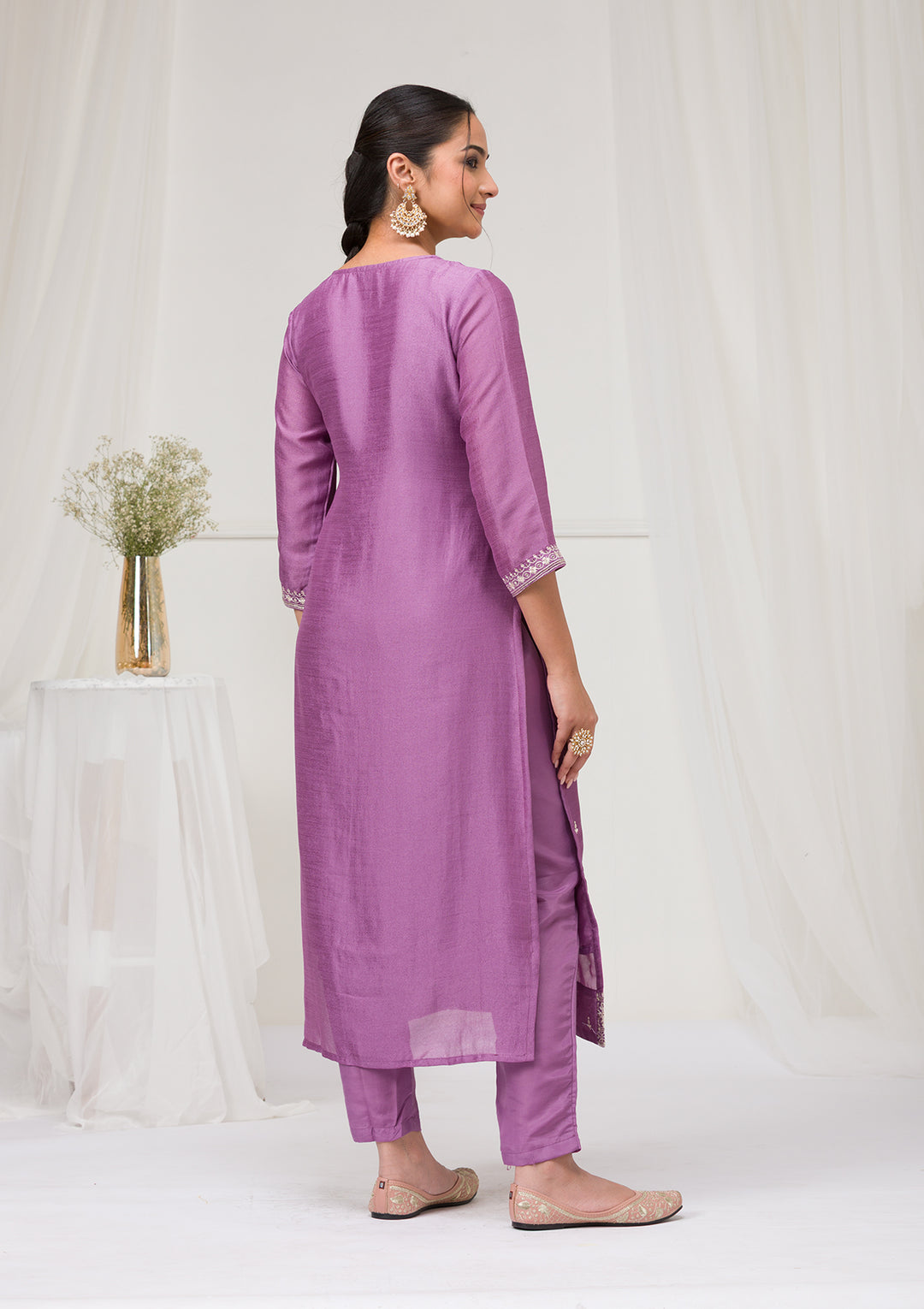 Lavender Sequins Raw Silk Readymade Salwar Suit
