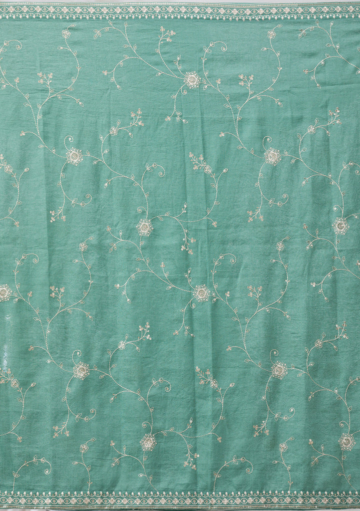 Sea Green Soft Raw Silk Gold Zariwork Straight Kurta With Pant Regular And Dupatta