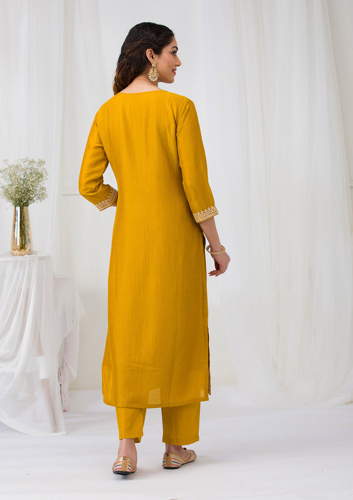 Mustard Sequins Raw Silk Readymade Salwar Suit