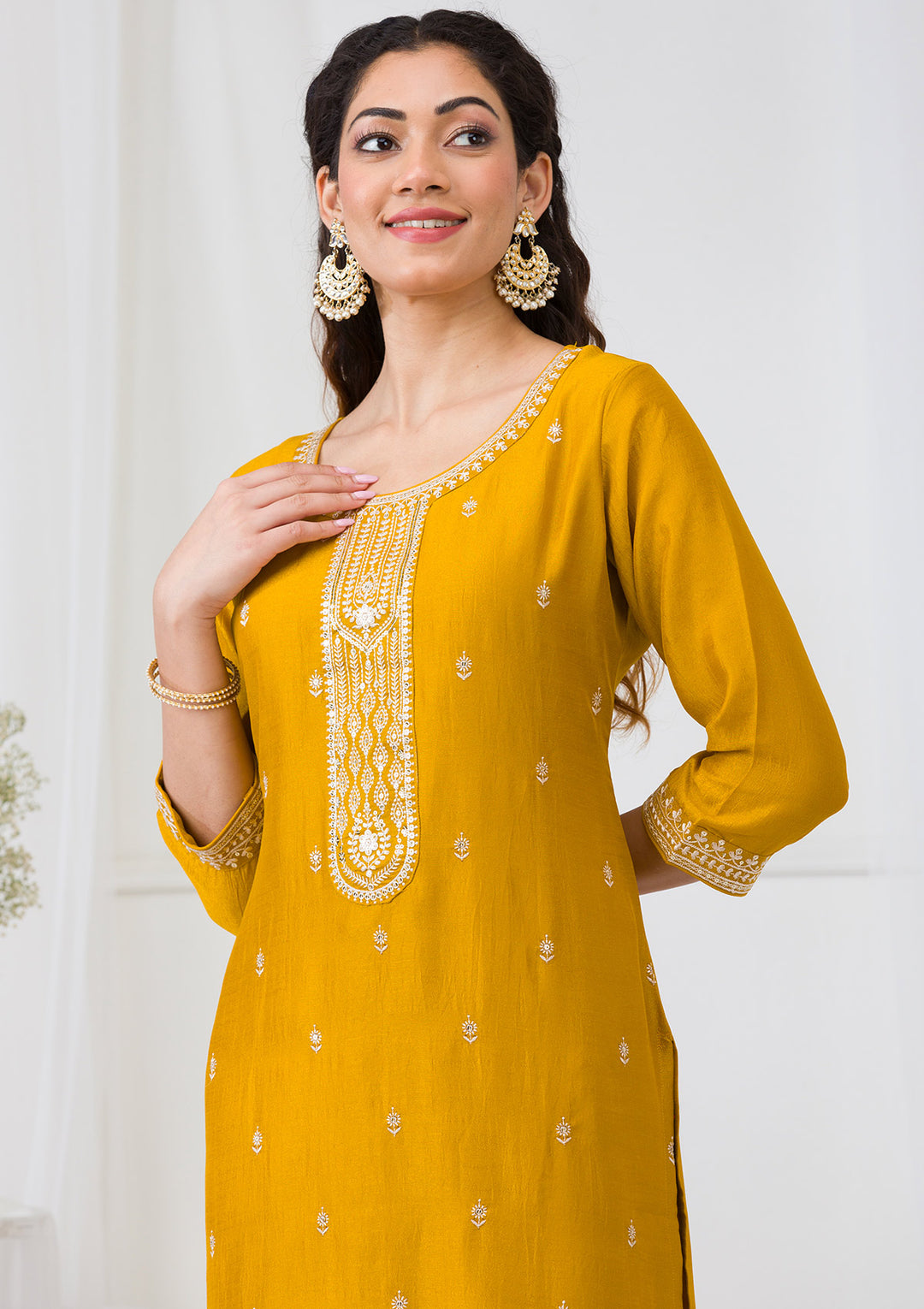 Mustard Sequins Raw Silk Readymade Salwar Suit