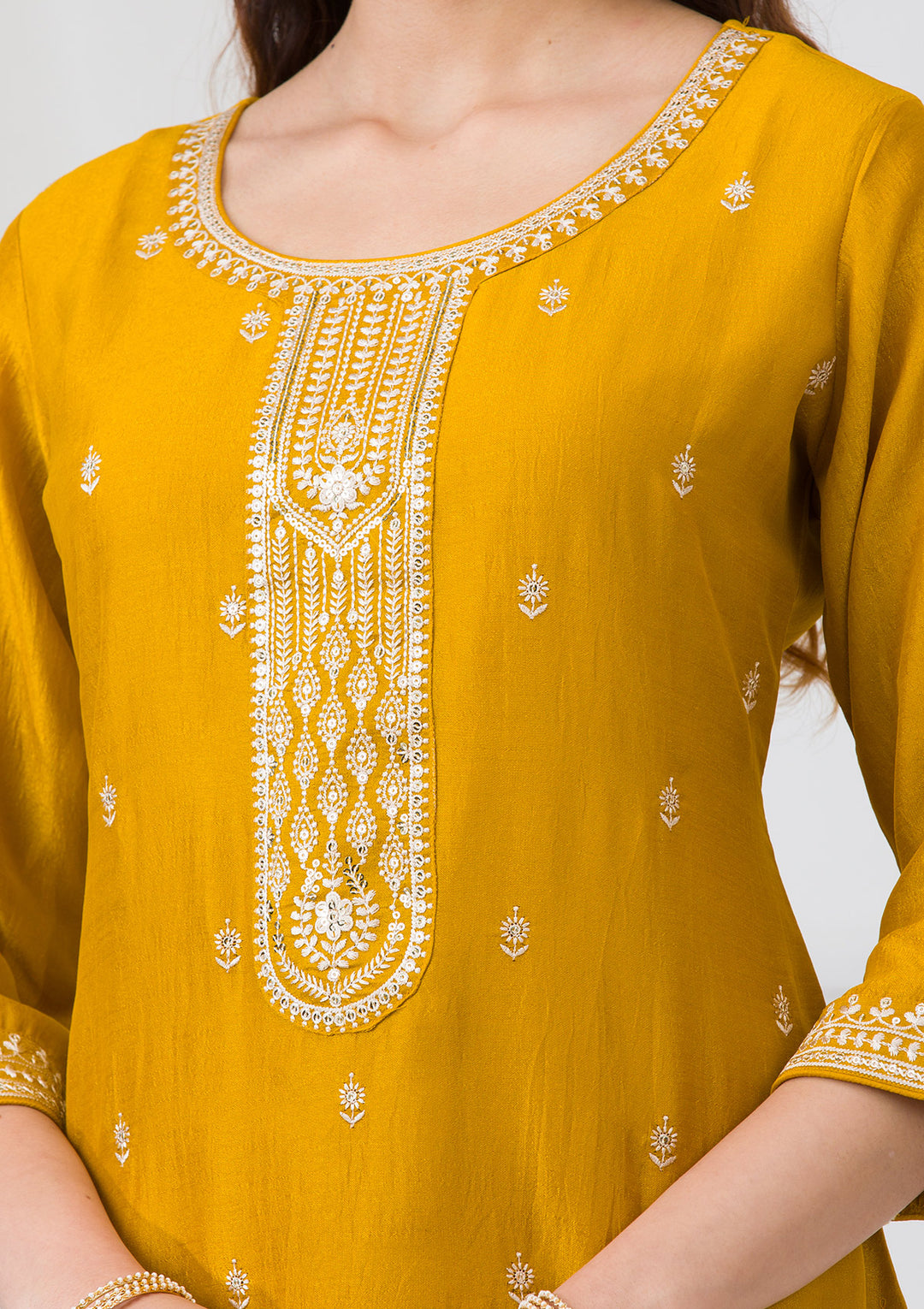 Mustard Sequins Raw Silk Readymade Salwar Suit