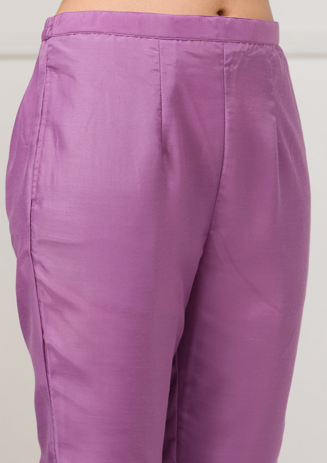 Lavender Threadwork Raw Silk Readymade Salwar Suit