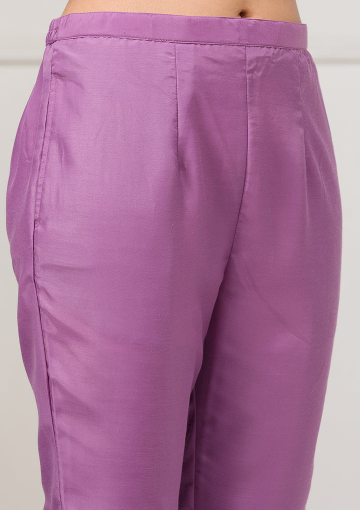 Lavender Threadwork Raw Silk Readymade Salwar Suit