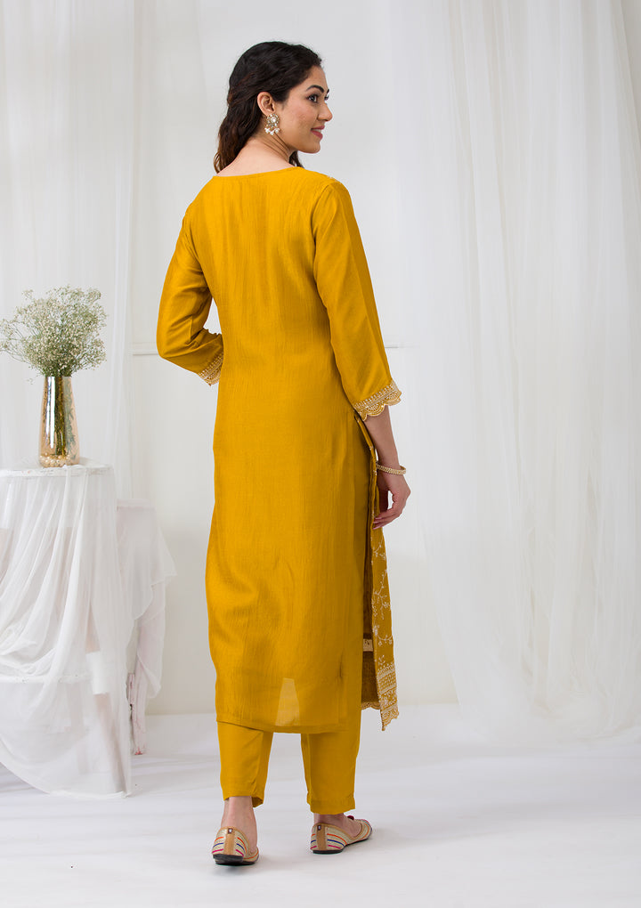 Mustard Sequins Raw Silk Readymade Salwar Suit