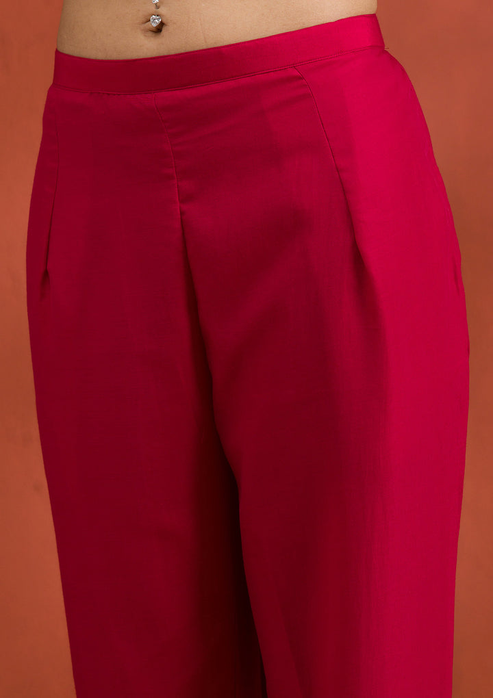 Rani Pink Threadwork Raw Silk Readymade Salwar Suit