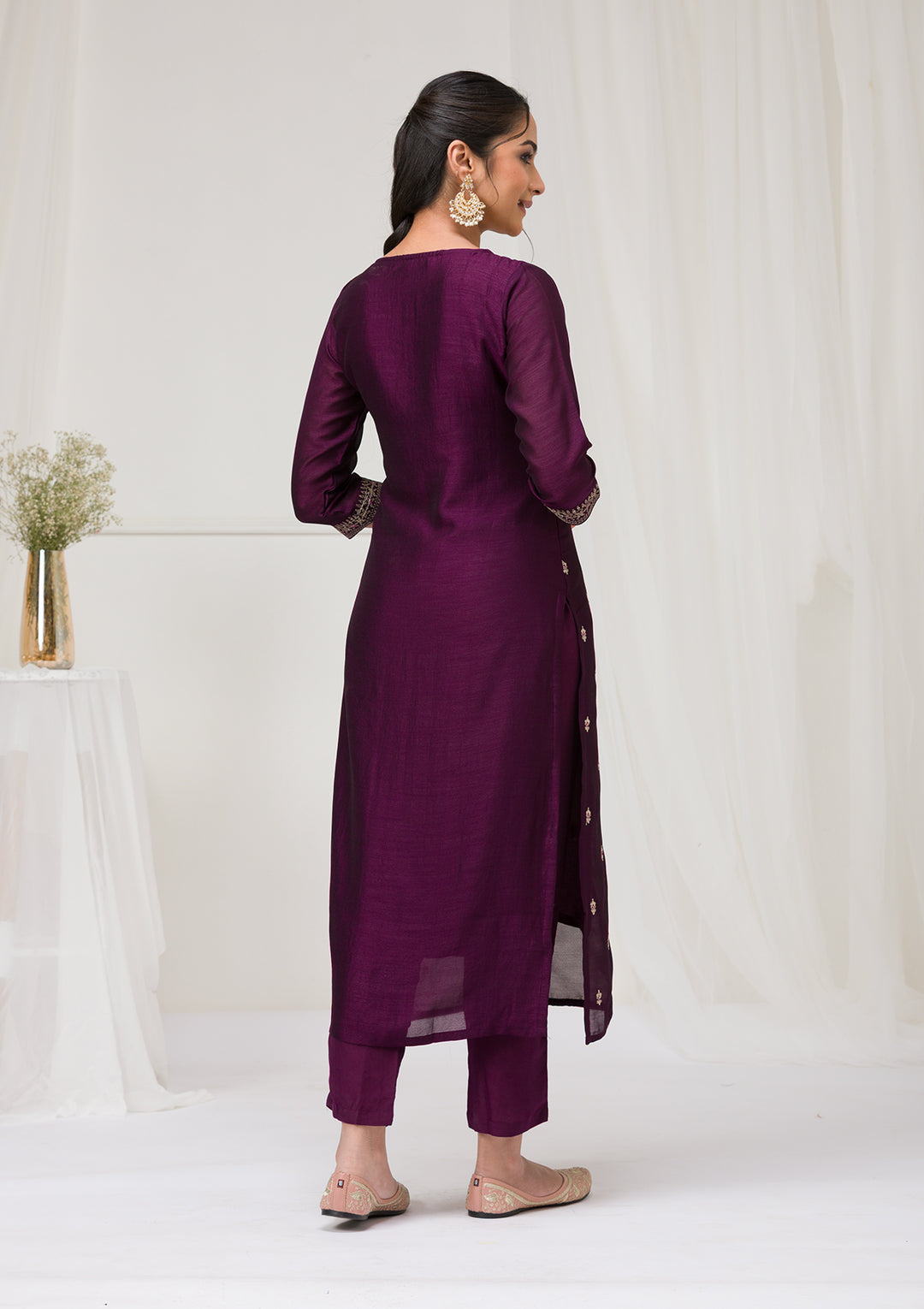 Purple Sequins Raw Silk Readymade Salwar Suit