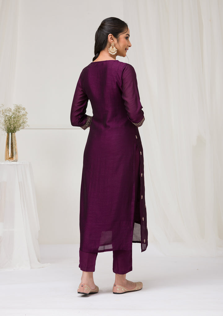 Purple Sequins Raw Silk Readymade Salwar Suit