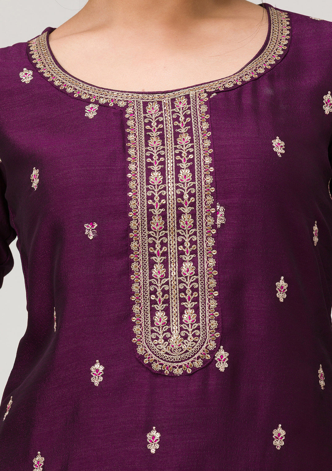 Purple Sequins Raw Silk Readymade Salwar Suit