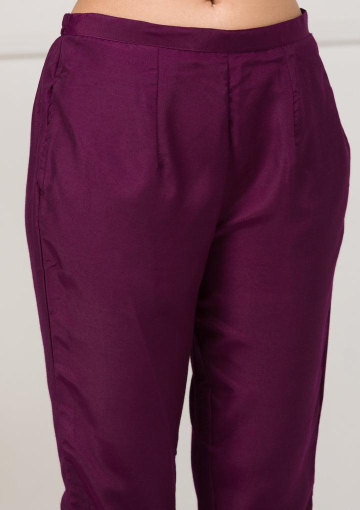 Purple Sequins Raw Silk Readymade Salwar Suit