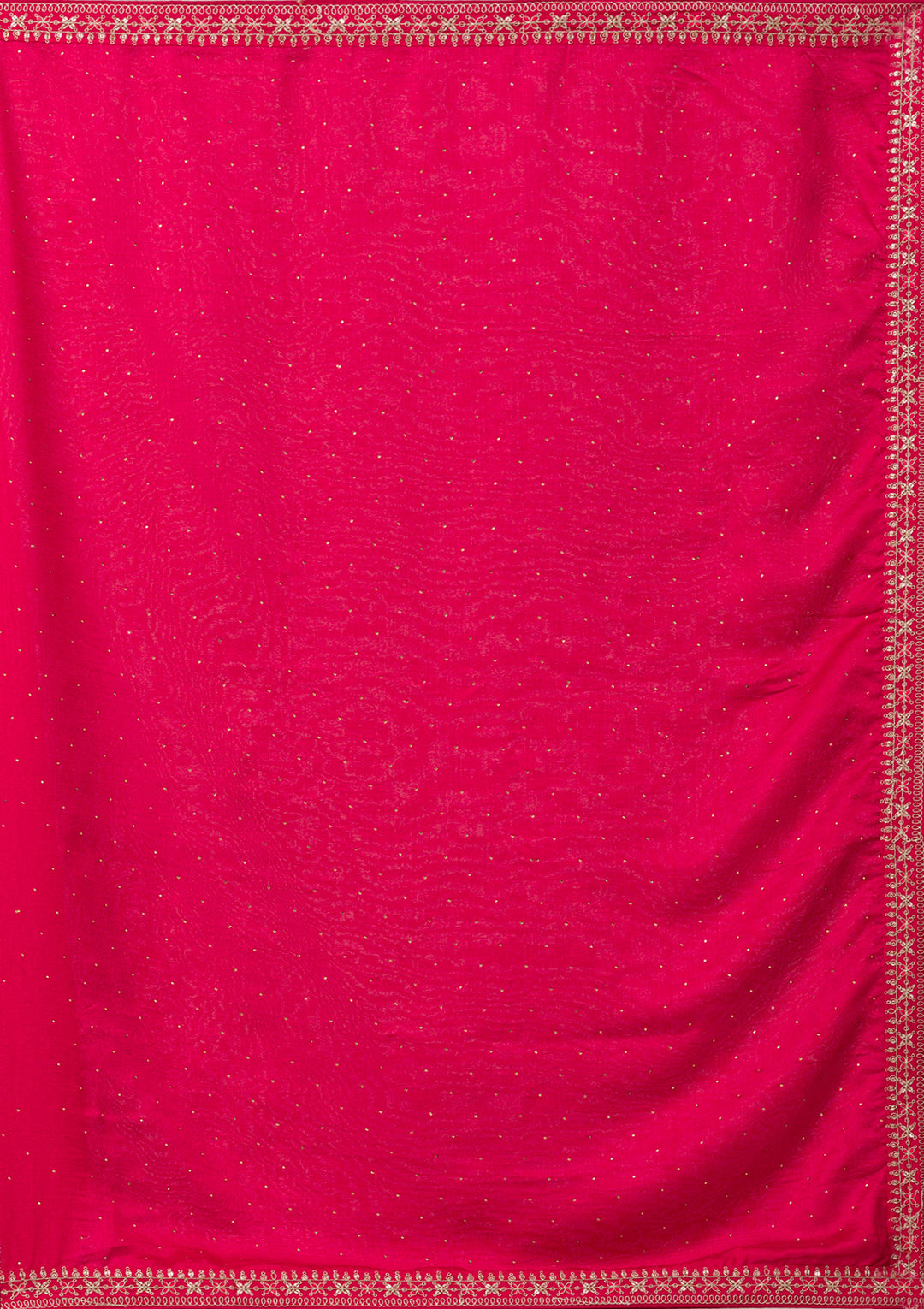 Rani Pink Soft Raw Silk Gold Zariwork Straight Kurta With Pant Regular And Dupatta