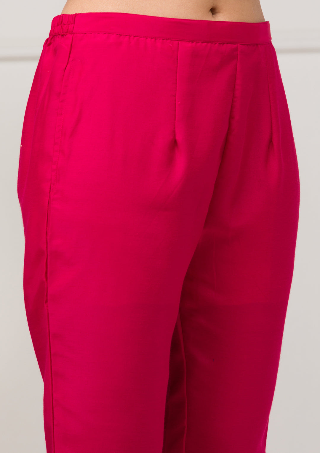 Rani Pink Soft Raw Silk Gold Zariwork Straight Kurta With Pant Regular And Dupatta