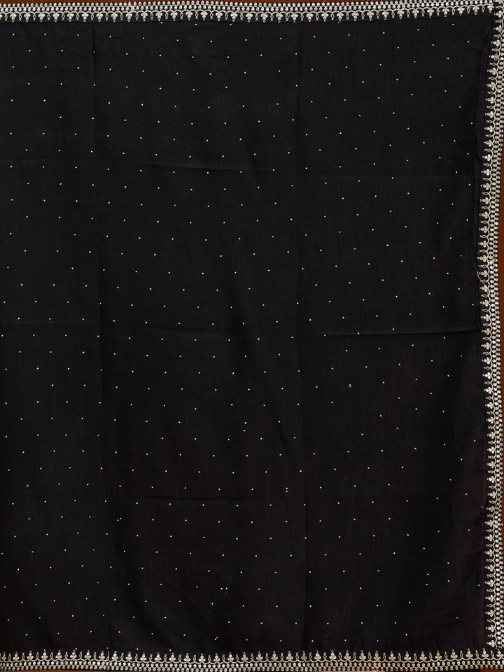 Black Soft Raw Silk Gold Zariwork Straight Kurta With Pant Regular And Dupatta