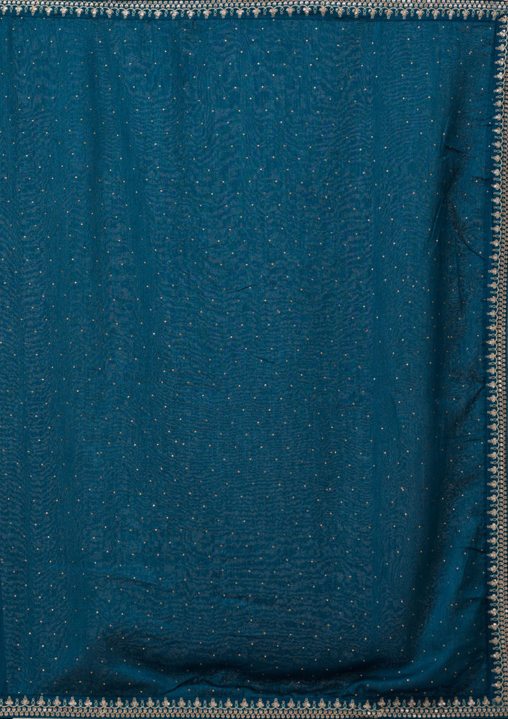 Peacock Blue Sequins Raw Silk Readymade Salwar Suit