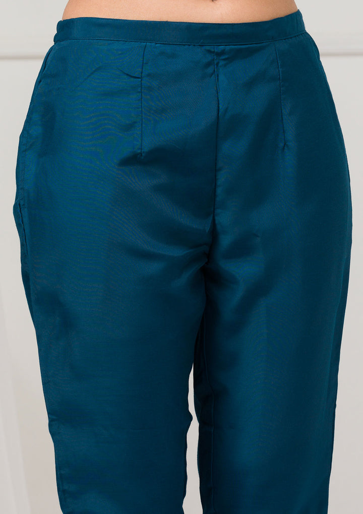 Peacock Blue Sequins Raw Silk Readymade Salwar Suit