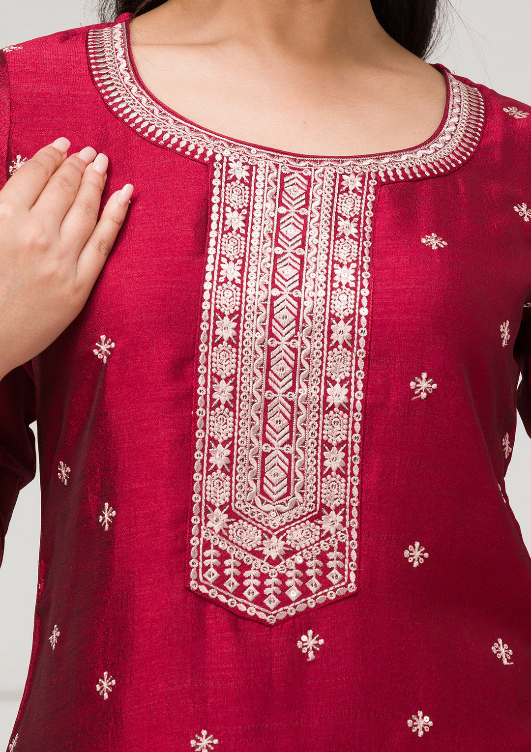 Maroon Sequins Raw Silk Readymade Salwar Suit