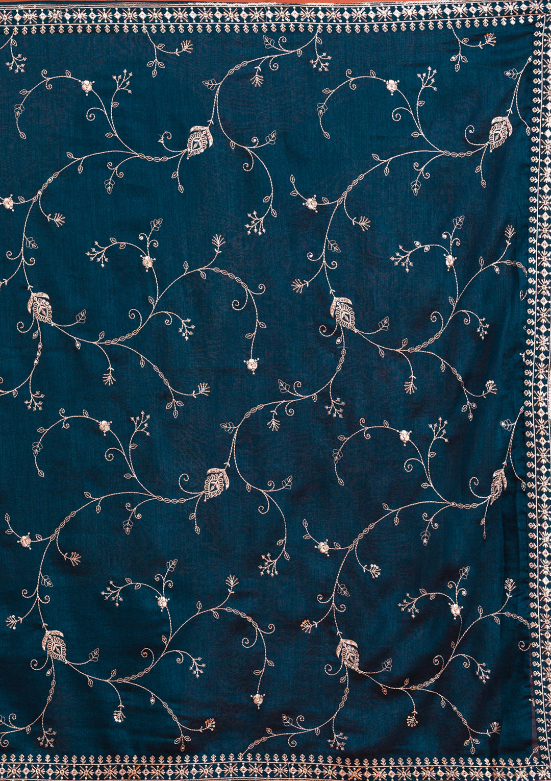 Peacock Blue Threadwork Raw Silk Readymade Salwar Suit