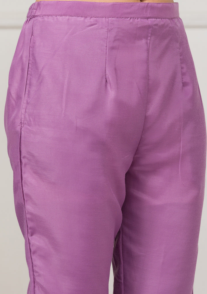 Lavender Threadwork Raw Silk Readymade Salwar Suit