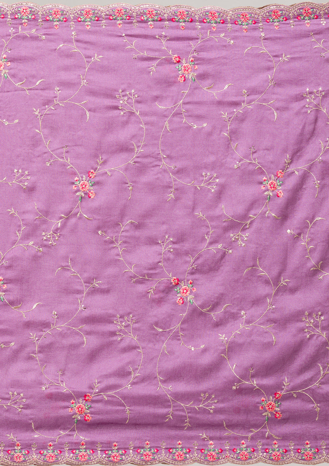 Lavender Threadwork Raw Silk Readymade Salwar Suit