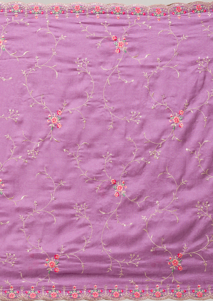 Lavender Threadwork Raw Silk Readymade Salwar Suit
