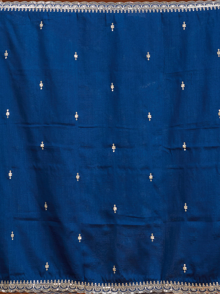 Blue Soft Raw Silk Gold Zariwork Straight Kurta With Pant Regular And Dupatta