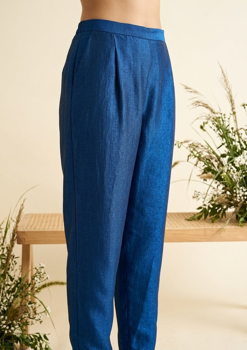 Blue Soft Raw Silk Gold Zariwork Straight Kurta With Pant Regular And Dupatta