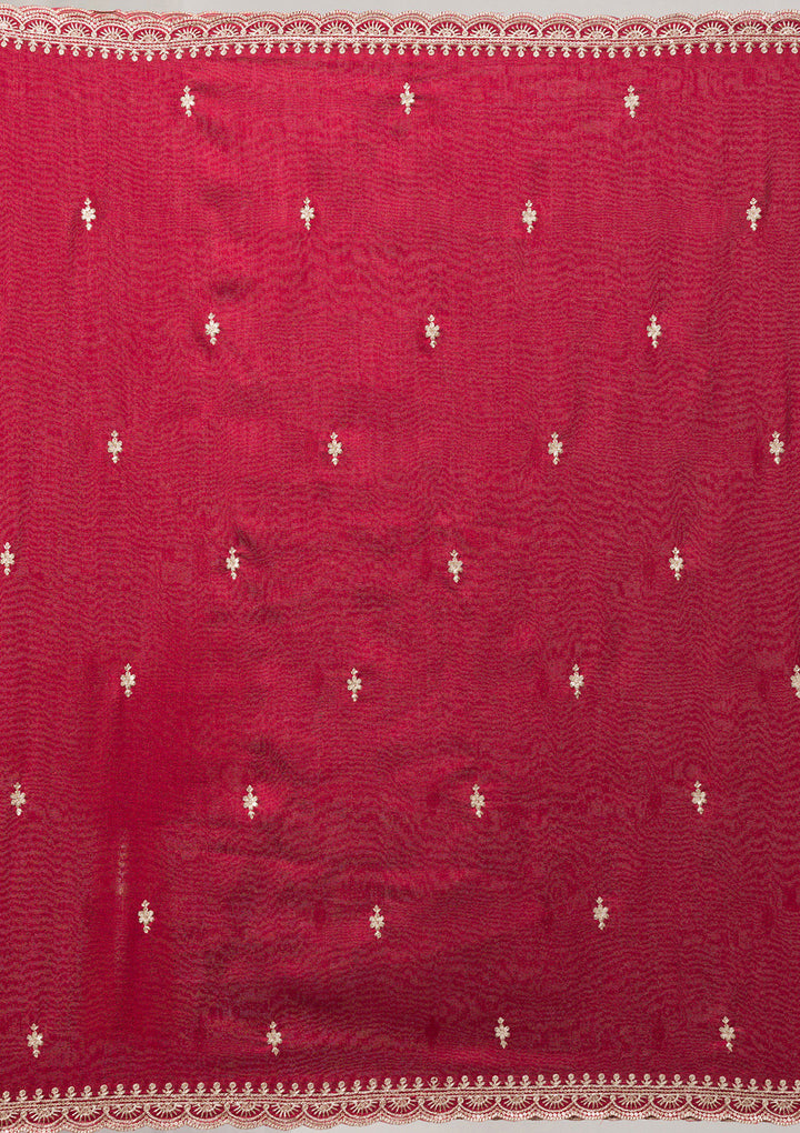 Maroon Threadwork Raw Silk Readymade Salwar Suit