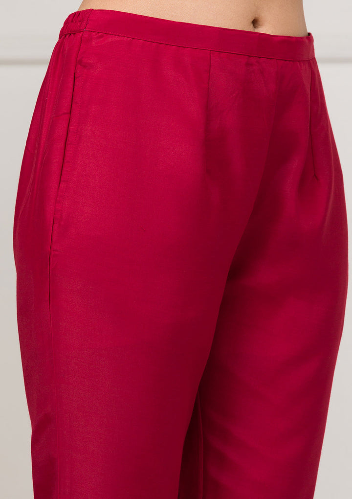 Maroon Threadwork Raw Silk Readymade Salwar Suit